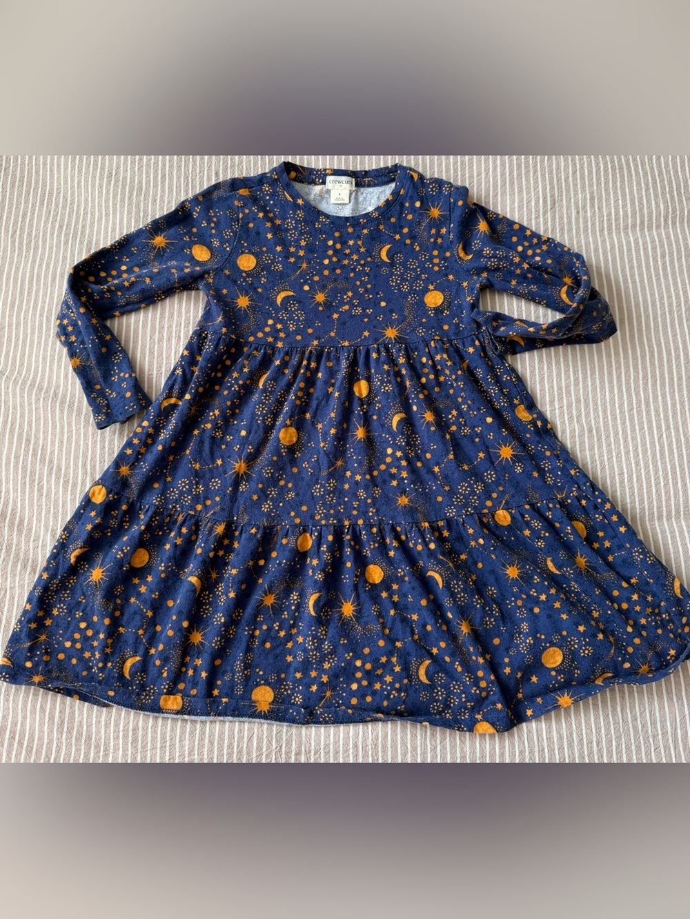 Crewcuts Navy and Gold Celestial Tiered Long-Sleeve Dress
